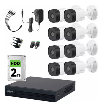 Kit Videovigilancia 8 Cámaras Dahua Bala B1a21 2MP + Hdd 2Tb + Baluns + Accesorios