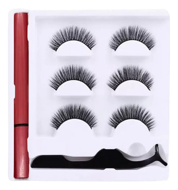 Kit pestañas 3, pegamento, pinzas y pestañas.